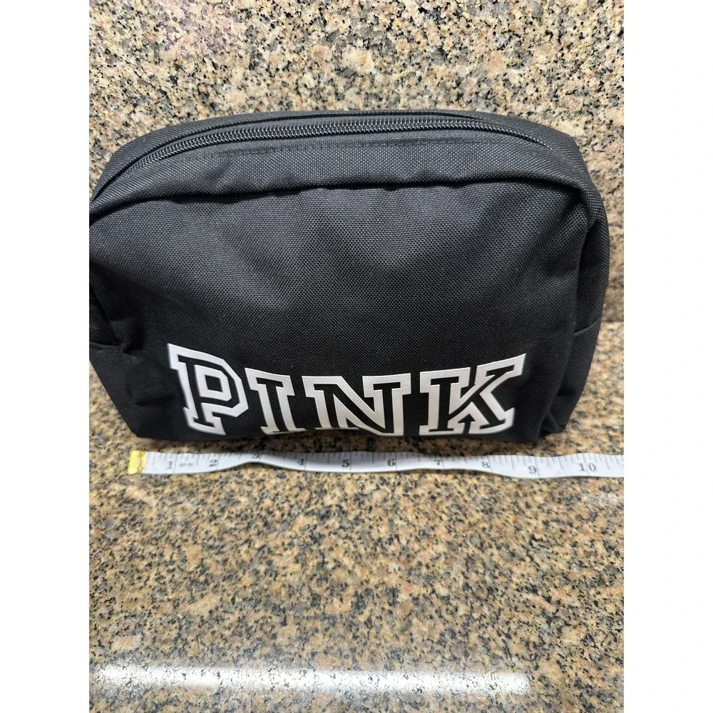 Victoria's Secret PINK Black Makeup Cosmetic Bag Travel‎ Toiletry Pouch Zip Case